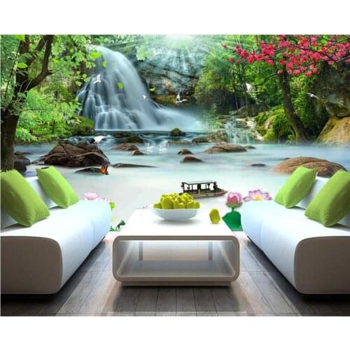 Custom photo mural 3d wallpaper Beautiful fairy mirror forest waterfall flowing water room home decor wallpaper for walls 3 d