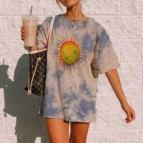 Tie Dye Giraffe Print Casual Loose Woman Tshirts Short Sleeved Tee Harajuku Korean Version Anime Top Женские Футболки 2021 #F3