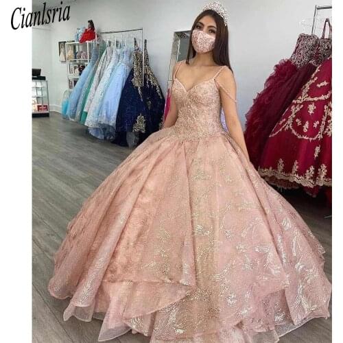 Luxury Quinceanera Dresses With Mask Ball Gown Spaghetti Straps Lace Sequins Sleeveless Party Sweet 16 Vestidos De 15 Años