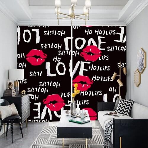 Sexy red lips blackout curtains office curtains living room sunshade curtain kit white bedroom curtains simple printed curtains