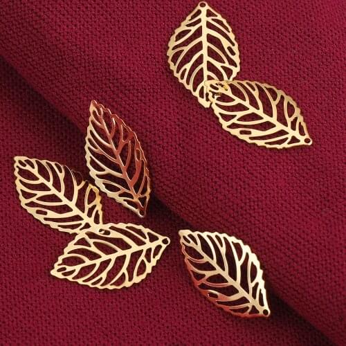 20pcs/lot Gold Stainless Steel Leaves Charm Dangles Earrings Charms for DIY Bracelets Jewelry Making Accessories Wholesale Items