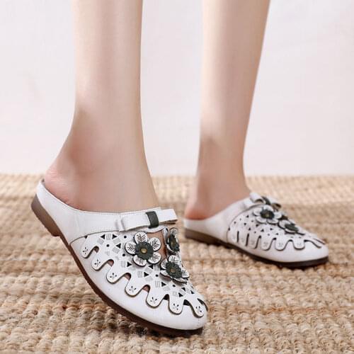 Tilocow Platform Wrap Toe Womens Slippers Summer Genuine Leather Hollow Out Shoes For Women Flat With Flower Casual Flip Flops