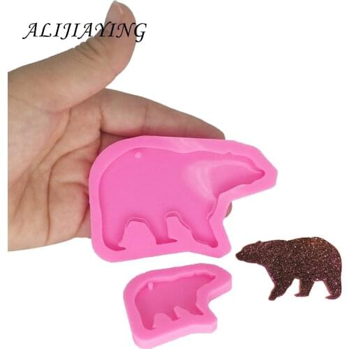 Shiny DIY Mother bear and baby bear shape silicone mold for keychains Resin Mold for 3D crafts tools DY0049