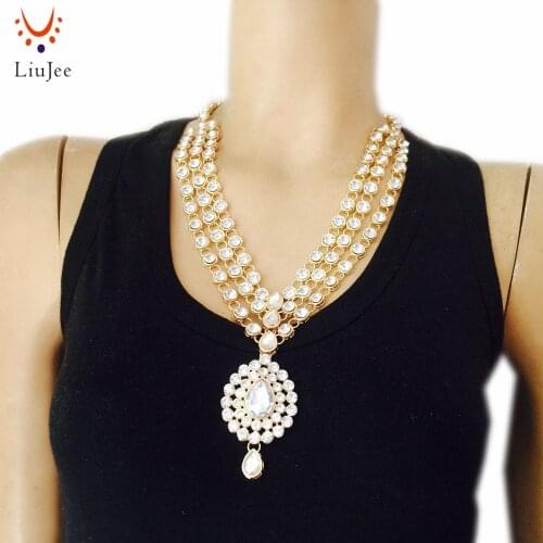 Gold Color Fashion wedding Bridal Indian Jewelry Kundan Necklace Bridesmaids Party Prom NK-020