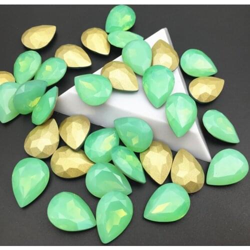 High Quality 13x18mm Glass Crystal K9 Teardrop Fancy Stone Green Opal Pointed Back Drop Jewelry Beads