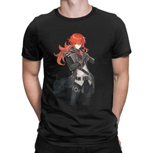 Genshin Impact Diluc Anime Game Mens T Shirts Funny Tees Short Sleeve Crewneck T-Shirt Cotton Gift Idea Clothes