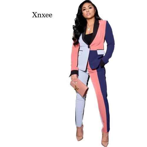 Spring and Autumn Womens Stitching Sportswear Ladies Long-Sleeved Suit Jacket and Pencil Pants Elegant Two-Piece Suit