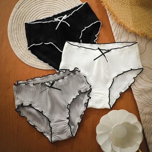 Women Solid Brief Panties High Waist Sport Cotton Seamless Soft Underwear with Bow Female Plus Size Comfortable Lady Lingerie