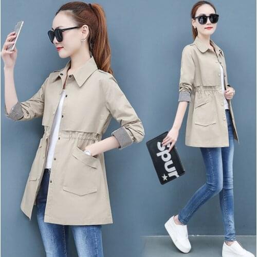 2021 New Casual Large Size Female Windbreaker Womens Spring Autumn Short Trench Coat Vintage Khaki Outerwear Cardigan