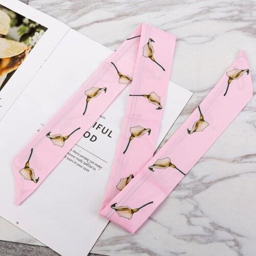Lily Flower Print Womens Summer Small Silk Scarf， Wrapping Bag Handle Ribbon Ladies Tying Hair Scarf Neck Long Strip Shawl