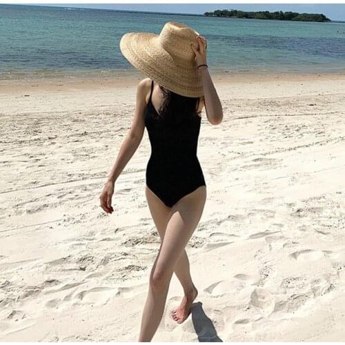 2021 New Korean Sexy Cut Out One Piece Swimsuit Women Solid Swimwear Monokini Push Up Swim Suit Korea Style Bathing Suit