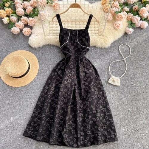 2021 New Summer Women Sexy Square Collar Strap Dress High Quality Beading Fashion Jacquard Elegant Slim Party Dress