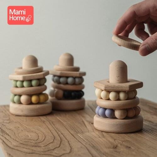 1pc Baby Montessori Toy Silicone Building Blocks BPA Free Wood Intelligence Development Toys Baby Teether Game Educational Toys