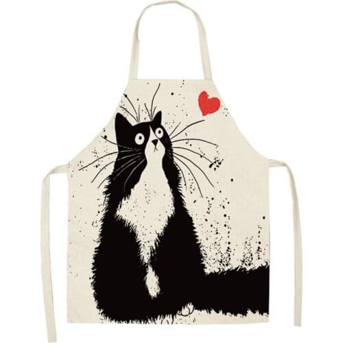 1PC Cartoon Cat Pattern Linen Apron Animal Cleaning Sleeveless Aprons Home Cooking Aprons Bibs Kitchen Tools 68*55cm /47*38cm