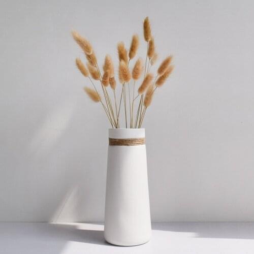 1pc Modern Elegant Decorative Flower Vase White Matt Ceramic Vase with Rope Design For Home Decor Best Gift