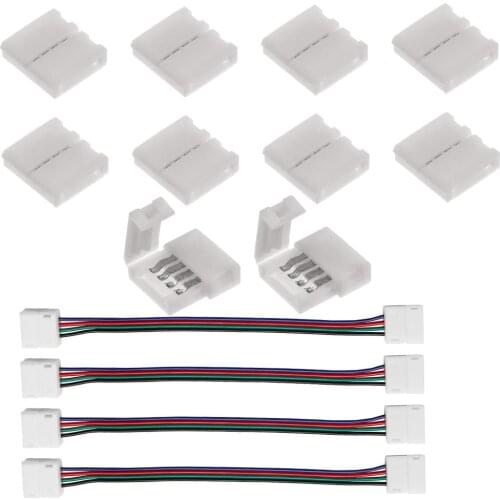 10pcs 4 pin Quick LED Strip Connectors for 5050 RGB Color LED Strip Light and 4pcs Strip Light extend Cable
