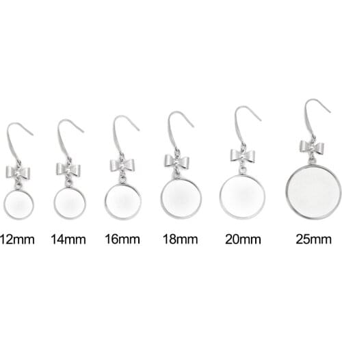 12/14/16/18/20/25mm 316 Stainless Steel Handmade Style Lever Back Bowknot Earrings Cabochon Settings Dangle Earring Setting