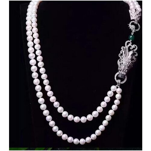 Free shipping Jewelry 2 strands 8-9MM south sea white pearl necklace