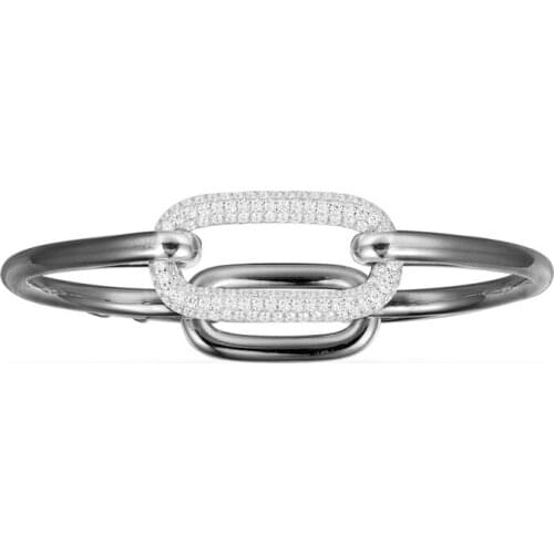 SLJELY Fashion Real 925 Sterling Silver Black Dark Grey Chain Link Bangle White Cubic Zirconia Bracelet Women Fine Brand Jewelry