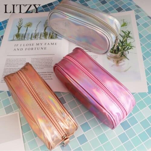 Holographic Pencil Case for Girls Large Capacity Kawai Laser Pencil Bag Pencilcase School Supplies Stationery Gifts