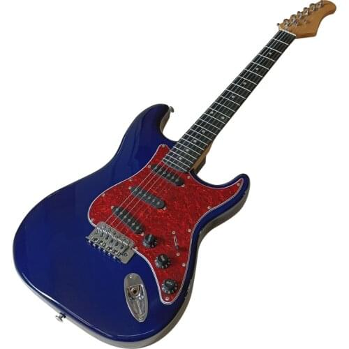 Full basswood body ST electric guitar 39 inch 6 string blue high gloss finish electric guitar