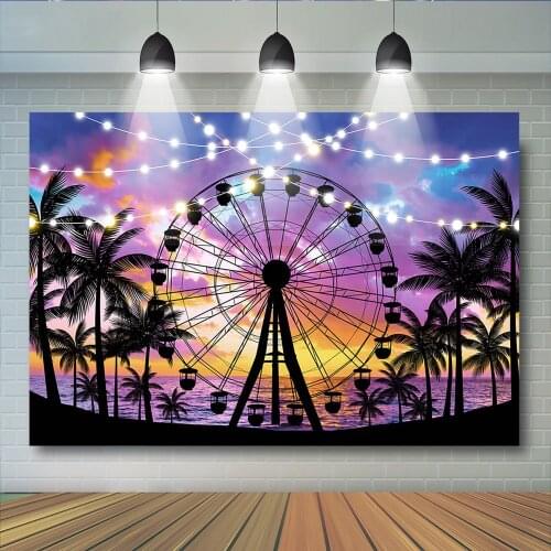 Ferris Wheel Photography Background Kids Girl Adult Portrait Summer Sea Side Party Backdrop Coulurful Sky Sunset Photostudio