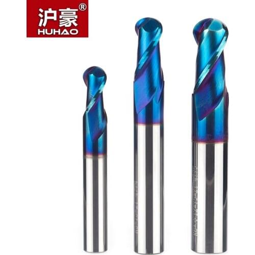 HUHAO 1PC HRC63 Ultrafine Tungsten Carbide Cutter CNC Tool Alloy Coating End Mill 2 Flutes Ball Milling Cutter For Steel Copper