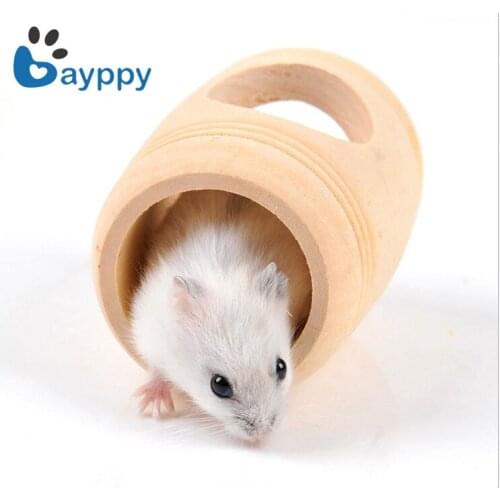 Hamster Toy Rat Mouse Wooden Bed House Wine Cask Design Cage Guinea Pig Ferret Hedgehog Funny Molar Toys Small Pet Accessories