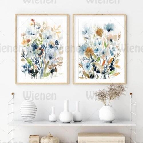 Watercolor Painting Color Flowers Plants Canvas Painting Home Wall Art Warm Poster and Prints for Living Room Bedroom Hanging