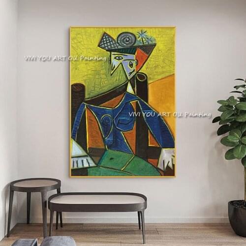 The Best Woman Sit in Armchair Handmade Oil Painting on Canvas Modern Picasso Wall Art Pictures for Living Room Home Decoration