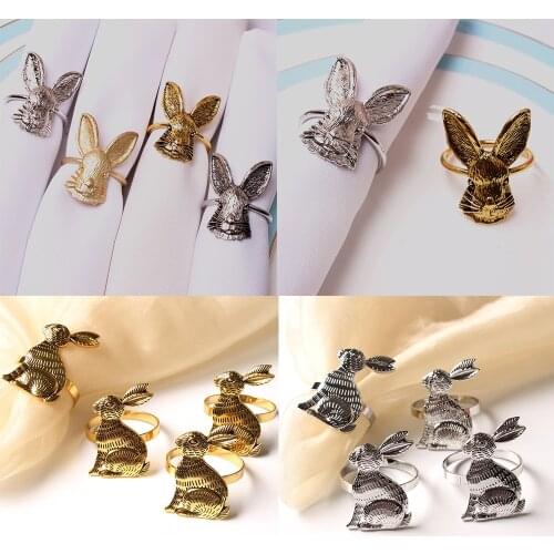 4Pcs Bunny Ears Napkin Rings Easter Rabbit Napkin Ring Holder Metal Napkin Holder Table Easter Decor Rustic for DropShipping