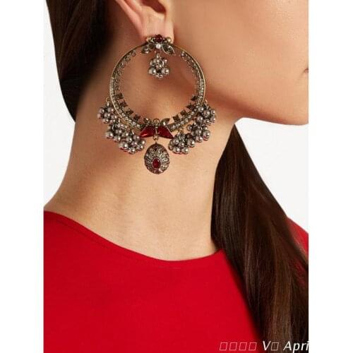 European And American Retro Baroque Round Earrings Gem Exaggerated Fashion And Elegant Big Ear Ring Ear Jewelry Female