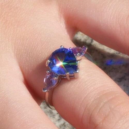 CAOSHI Trendy Drop Shaped Blue/purple Cubic Zirconia Ring Valentines Day Gifts To Lovers Prong Setting Wedding Jewelry Hot Sale