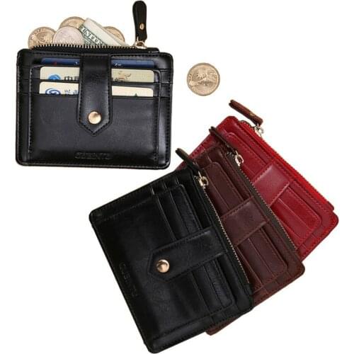 Fashion Zipper Hasp Coin Purse Black Brown Red 3 Colors ID Credit Card Holder Slots Coins Change Pocket Wallet For Men and Women