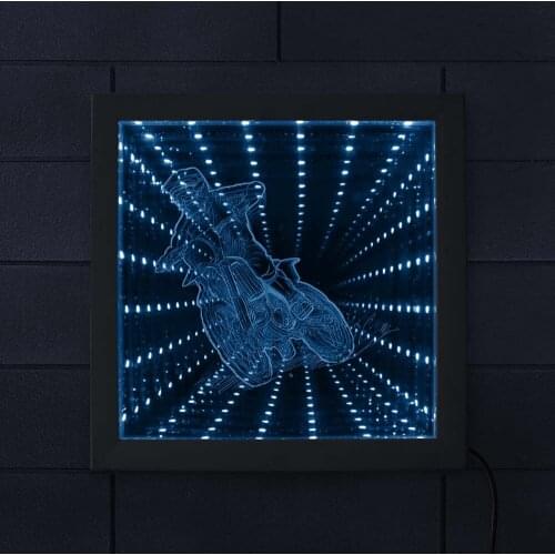 Motorcross Biker LED Infinity Mirror Frame Endless Space Motorcycle Racer molduras Tunnel Vision Light Luminaria Wall Table Lamp