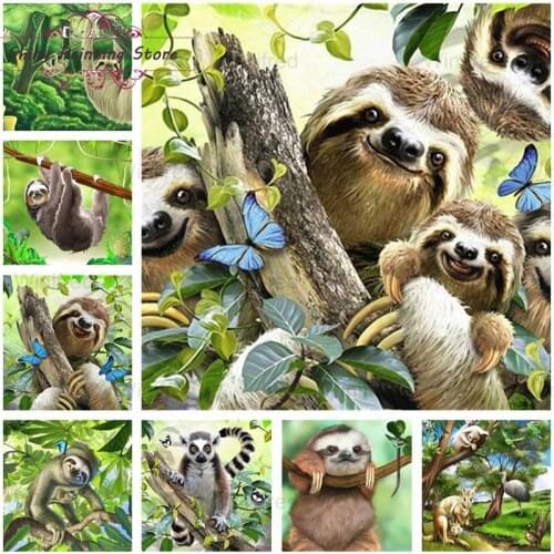 DIY Diamond Painting Cross Stitch Kit Sloth Craft Diamond Embroidery Animal Forest Scenery Full Round Square Diamond Home Decor