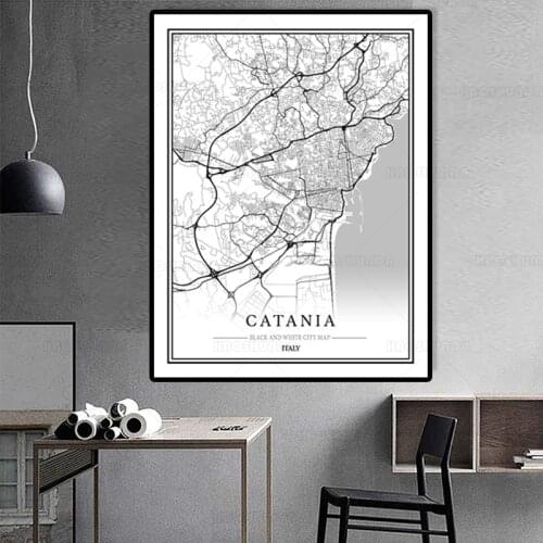 World City Map CATANIA Wall Art Black And White Posters Prints Canvas Painting Picture For Living Room Decor