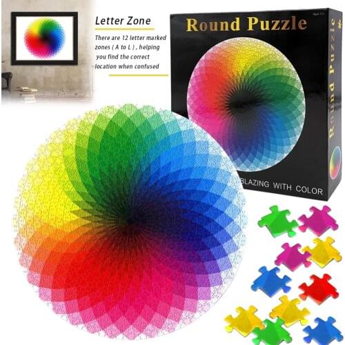 New 1000 Piece Puzzles for Adults Teen Gradient Color Rainbow Large Round Jigsaw Puzzle Difficult SCI88