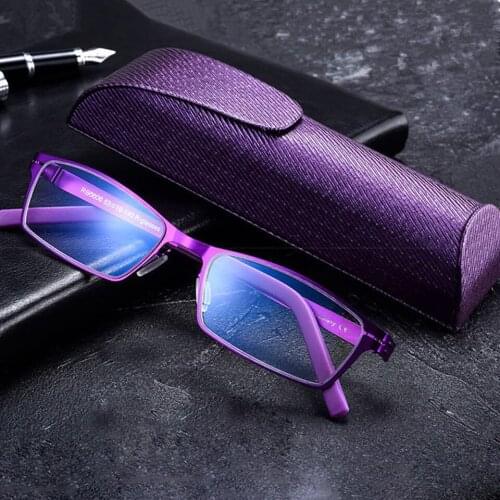 Anti- Blue Ray Reading Glasses Men Women Resin HD Anti-Fatigue Lens Fashion Portable Ultra-Light Metal Presbyopia With Case