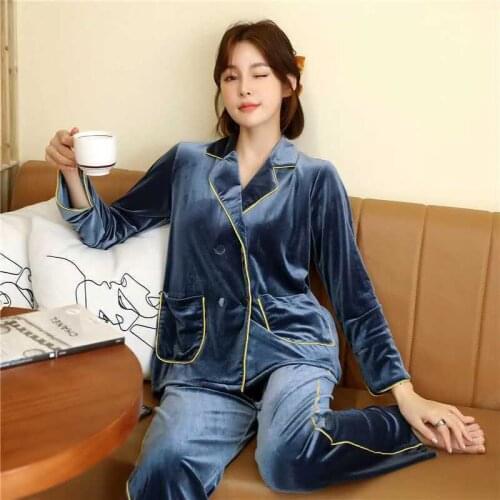 Sleepwear Winter Velvet Couple Pajamas Set 2 Pieces Coral Fleece Sleepwear Woman Long Sleeves Pants Autumn Nightwear With