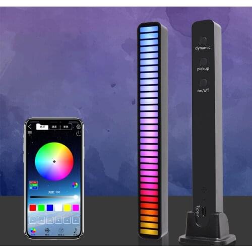 Sound-Activated Rechargeable 32LED Strip Pickup Rhythm Lights RGB Colorful Tube Music Atmosphere Ambient APP Control Night Lamp