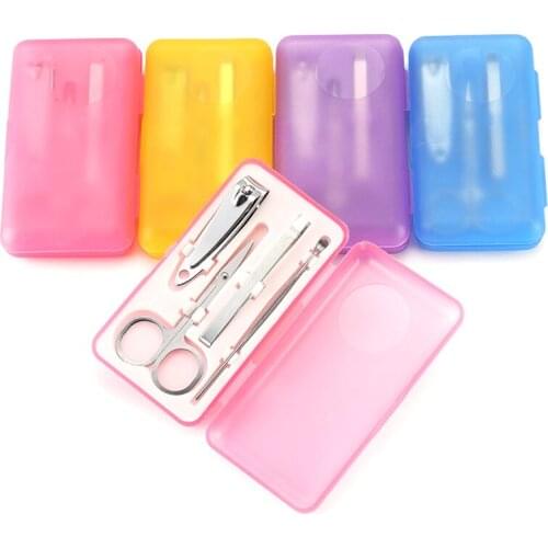 4PC/1Set Professional Stainless Steel Nail Clipper Kit Color Random Utility Pedicure Scissors Tweezer Knife Ear Pick Nail Tool