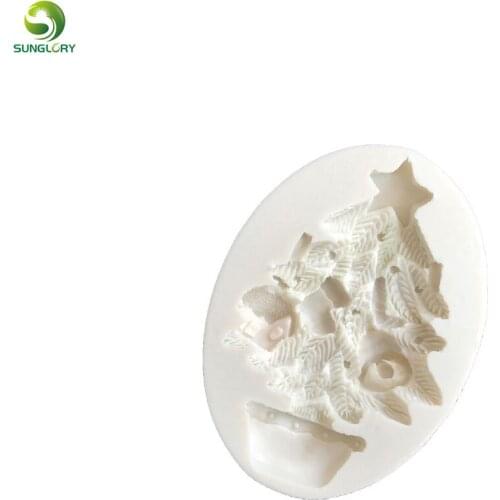 Merry Christmas Silicone Mold Cake Decoration Fondant Christmas Tree Cake Mold Sugarpaste Candy Chocolate Gumpaste Mold Bakeware