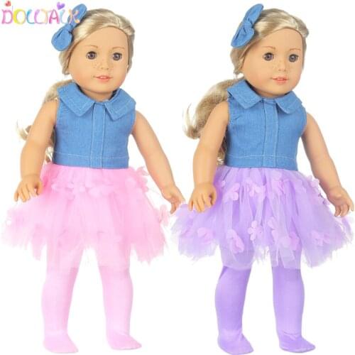 Pink Flower Bow 18 Inches Doll Clothes Double Mesh Princess Dress Fir For 43cm New Bron Baby&American Diy Russia Dolls Toys Gift