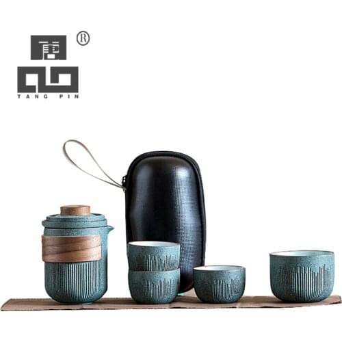 TANGPIN green ceramic teapot teacups a tea set portable travel tea set drinkware tea pot set