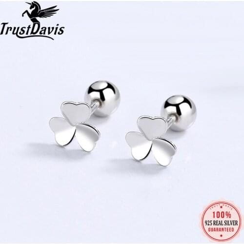 Trustdavis Real 925 Sterling Silver Fashion Sweet Clover Flowers Beads Screw Stud Earrings For Women Wedding Fine Jewelry DA2260