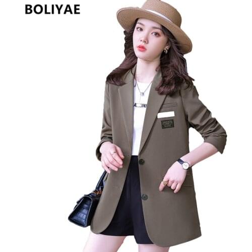Boliyae Spring and Autumn Elegant Black Long Sleeve Blazer Womens Fashion Jackets Female Casual Office Coat Suit Overcoat Tops
