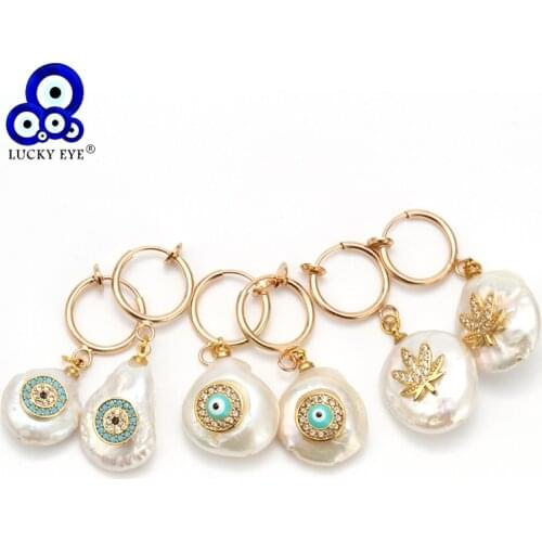 Lucky Eye Irregular Pearl Hanging Earrings for Women Dangle Earrings Micro Pave Evil Eye Circle Fashion Jewelry EY6276