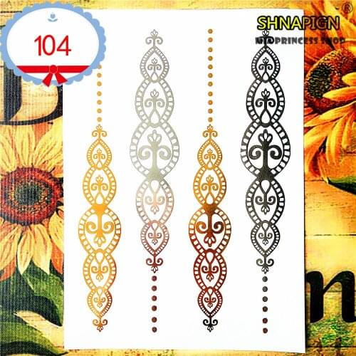 SHNAPIGN 25 style Temporary Tattoo Body Art, Gold silver totem Designs, Flash Tattoo Sticker Keep 3-5 days Waterproof 21*15cm