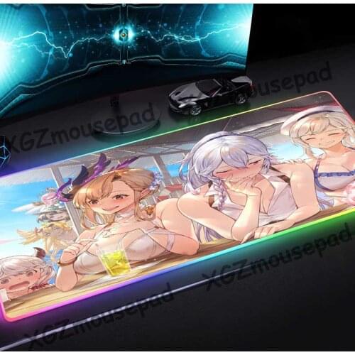XGZ Large RGB Mouse Pad Black Lock Edge Comic Seaside Party Sexy Shy Sister HD Custom Student Computer Desk Mat Rubber Non-slip